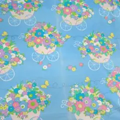 昭和レトロ花柄の綿生地 水色2メートル