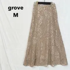 grove グローブ 花柄 総レース ロングスカート フレア M ベージュ 総柄のサムネイル