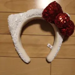 猫耳スパンコールカチューシャ 赤いリボン付き