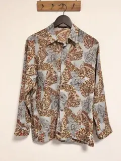 【古着】90s 総柄シャツ ペイズリー柄 レトロ 古着 長袖M