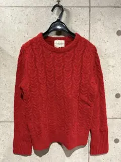 INED【lolae maglia】赤 ケーブル編み アルパカウール混ニット