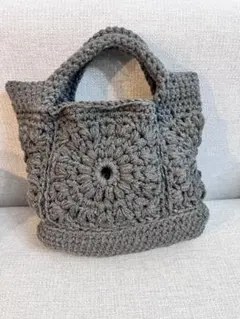 本日限定！ハンドメイド ニットハンドバッグ グレーのサムネイル