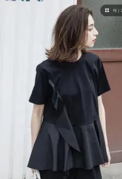 新品☆オペークドットクリップ☆シルケットコットン フハク切替 フリルカットソーL
