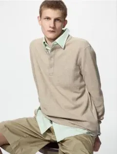 UNIQLO ユニクロ ワッフルヘンリーネックTシャツ サーマル M ベージュ