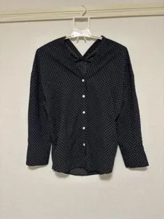 前後Vネック とろみブラウス ドット柄 ブラウス シャツ 長袖 ブラックのサムネイル
