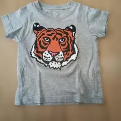 トラ顔プリント グレーTシャツ　UT 100センチ