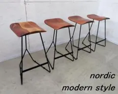 展示品■アカシア無垢材■カウンターチェア■4脚セット■アイアンレッグ■スツール■