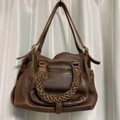 本革 レザー ハンドバッグ ブラウン 編み込みデザイン