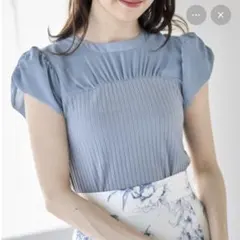 【美品】トッコクローゼット 後ろリボン付き半袖トップス ブルー M 春夏 タグ付