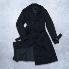【美品】トレンチコート　黒　ベルト　ボタン　英国　ロング丈