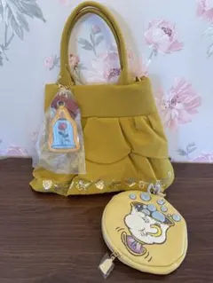 ディズニー　美女と野獣　イエローフリルバッグとチップの小物入れ