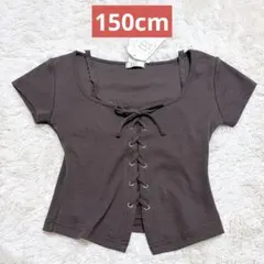 前レースアップ 重ね着風 半袖Tシャツ 150cmのサムネイル