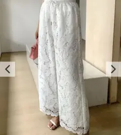 【バースデーバッシュ】レースブラックワイドパンツ　ホワイト