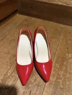【美品】レッド ポインテッドトゥ ハイヒール