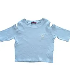 ラブトキシック　トップス　S　140　丈短め　水色　肩出し　デザインカットソー