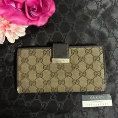 グッチ 長財布 GG キャンバス ベルト ロゴプレート ダークブラウンのサムネイル