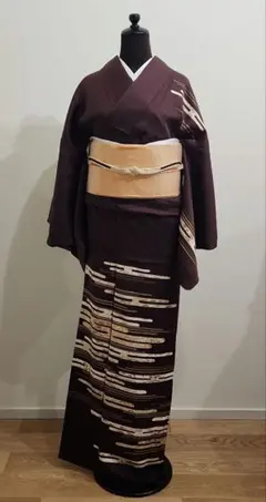 無地着物 紋付 色喪服 お喜び 吉兆両用 濃茶紫色 格式高い 袋帯 亀甲 