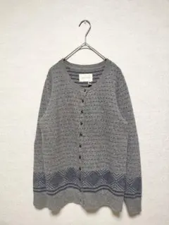 新品　pual ce cin　丸首ウールカーディガン 柄編　FREE