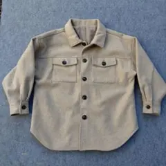 ベージュ アウター シャツジャケット レディースXL メンズM 袖短め