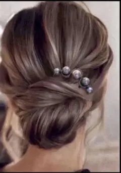 黒パールU字かんざし ヘアアレンジ 髪飾り