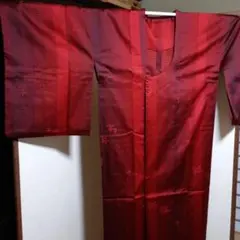 正絹着物雨コート 赤系 グラデーション井桁文様 高級良品 手縫い