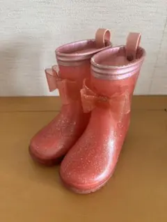 ampersand 長靴 レインシューズ ラメ リボン ピンク 15cm