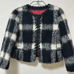 【新品】トゥモローランド ノーカラージャケット ウール キュプラ チェック 黒白