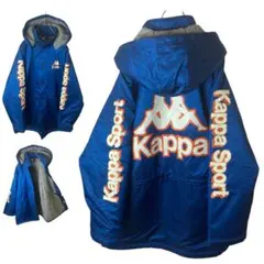 90s古着kappaでかロゴ裏ボア×ブルーナイロンベンチコート ビッグサイズ