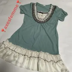 ❣️axes femme ❣️アクシーズファム　ニット半袖ワンピース膝丈フレア薄緑❣️
