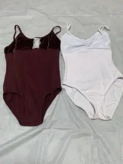 バーガンディ・ホワイト レオタード Sサイズ