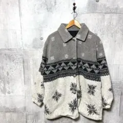 レトロ ノルディック柄フリース ボアジャケット