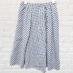 スカート フレア Aライン 膝丈 ギンガムチェック 裏地 ネイビーブルー F