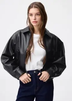 新品未使用 GU women フェイクレザーハリントンジャケット XL 黒