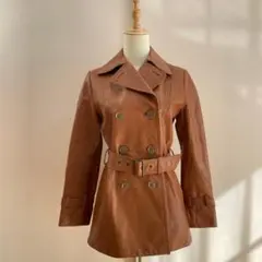 THE GINZA 本革 トレンチコート 羊革 キャメル 40 ベルト付き高級感