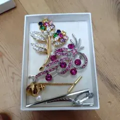 カラフルストーンのブローチセット　シルバー刻印あり