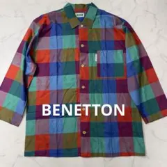 BENETTON マルチチェック長袖シャツ L 派手柄のサムネイル