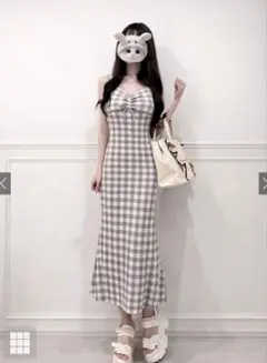 GRL ギンガムチェック柄ホルターネックキャミソールニットワンピース