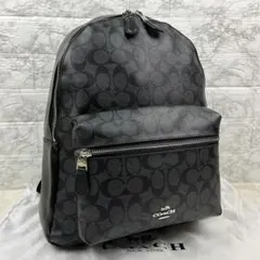 【美品】コーチ リュック バックパック シグネチャー レザー 大容量 ブラック