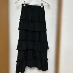 黒 ティアードフレアロングスカート