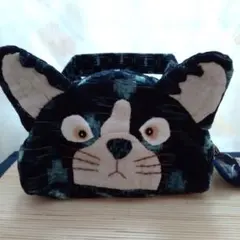 古布　猫の顔デザイン バッグ　ハンドメイド