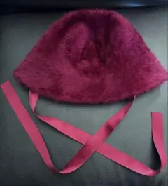 リボン付きバケハ　赤　レッド　ワインレッド