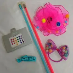 キッズダンス 髪飾り 蛍光色ピンク 水色 シュシュ エクステ ヘアアクセセット