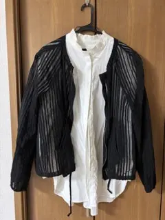 【ZARA】ストライプ柄 ブラック シアーブルゾン　 L