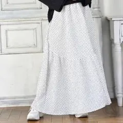 しまむら FLASHBLUE「M」ポコポコドットティアードスカート ロング 白黒