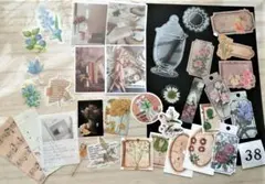 コラージュ素材　３８　紙　シール（楽譜　猫　鳥　本　英文　筆記体　）