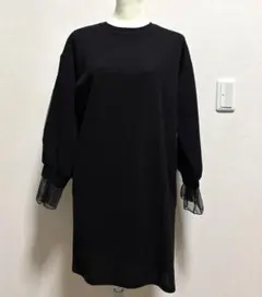 【pleasing】黒のシースルー袖カットソーワンピース【シースルー】デザインＬ