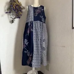 浴衣リメイク フレアースリーブ ロングワンピース Lサイズ バック付き