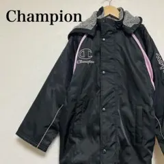 Champion ベンチコート 130 ボア襟 中綿 黒×ピンク キッズ