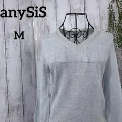 エニィスィス ニット M Vネック 麻 ラメ オンワードビジュー ライトブルー