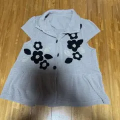 花柄刺繍 グレー ベスト